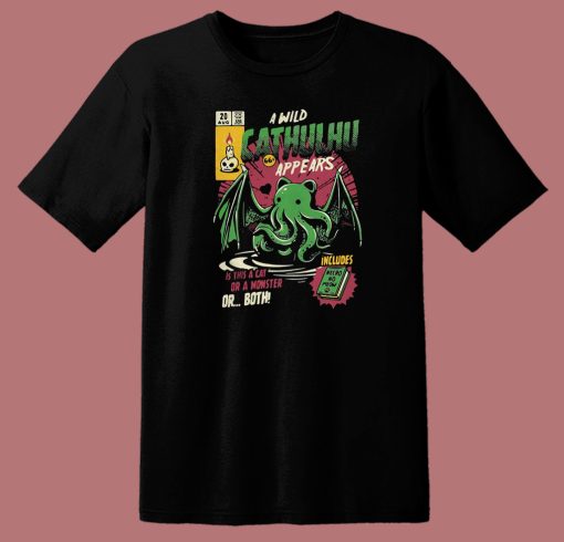 A Wild Cathulhu Appears Funny 80s T Shirt Style
