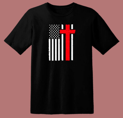 American Flag Christian Cross Usa Flag 80s T Shirt