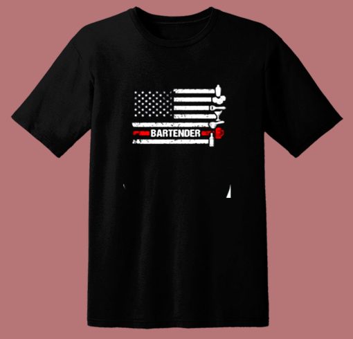 American Flag Cocktail Shaker Bartender 80s T Shirt