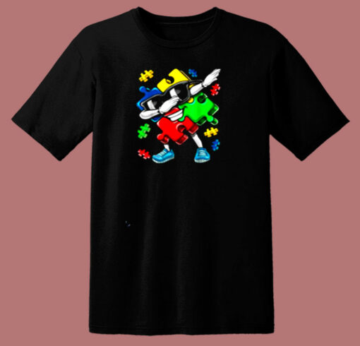 Autism Awareness Dabbing Puzzle Piece 80s T Shirt