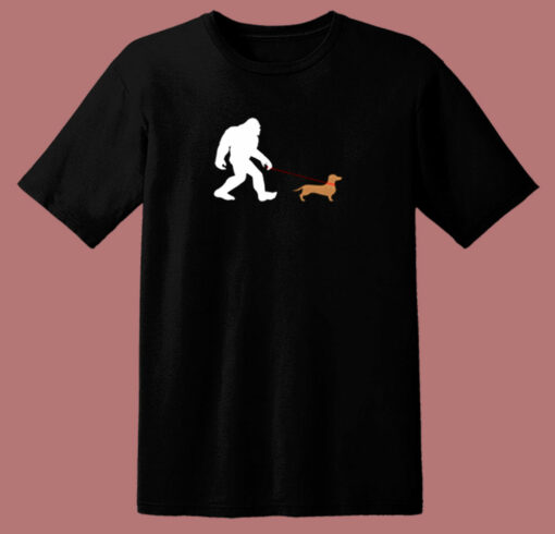 Bigfoot Walking A Daschund 80s T Shirt
