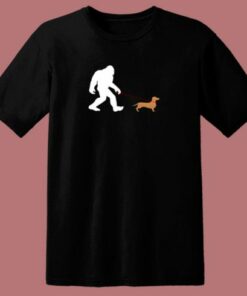 Bigfoot Walking A Daschund 80s T Shirt