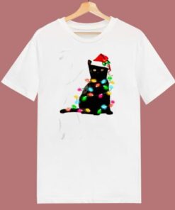 Black Cat Christmas Light 80s T Shirt