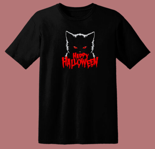 Black Cat Happy Halloween 80s T Shirt