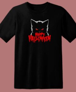 Black Cat Happy Halloween 80s T Shirt