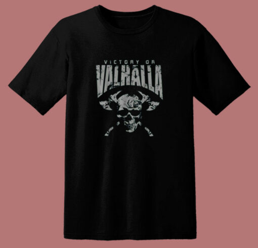 Black Victory Or Valhalla T Shirt Skull And Viking 80s T Shirt