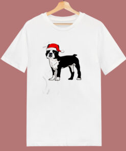 Boston Terrier In Santa Hat Christmas 80s T Shirt Boston Terrier In Santa Hat Christmas 80s T Shirt