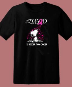Breast Cancer Awareness My God Is Bigger Than Cancer Snoopy 80s T Shirt