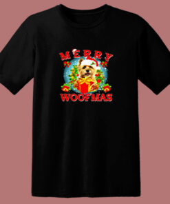 Cairn Terrier Merry Woofmas Christmas 80s T Shirt 1