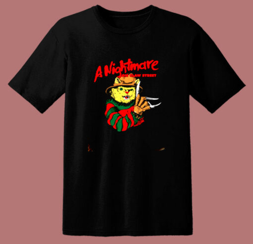 Cat Freddy Krueger A Nightmare On Claw Street 80s T Shirt