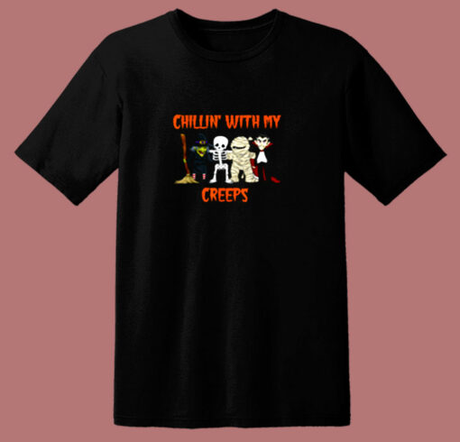 Chillin With My Creeps Vampire Halloween 80s T Shirt
