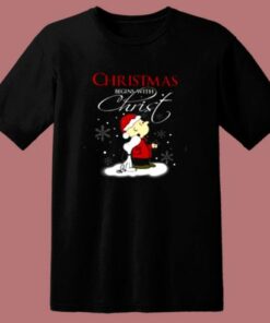 Christmas Begins With Christ Snoopy And Charlie 80s T Shirt