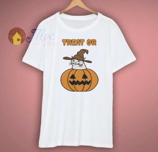 Crying Cat Meme In Pumpkin For Halloween T Shirt