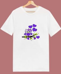 Cute Owl Shirt Owl Pink Bow On The Branch Blue Heart 80s T Shirt