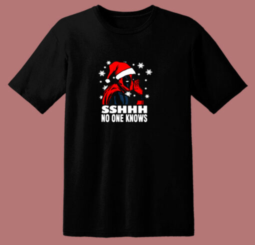 Deadpool Christmas Sshh No One Knows 80s T Shirt