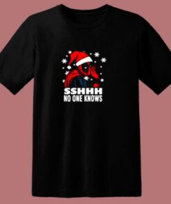 Deadpool Christmas Sshh No One Knows 80s T Shirt