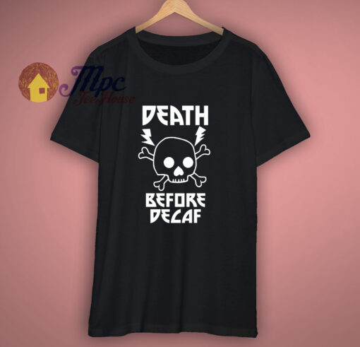Death Before Decaf Metal Skull Lightning T-Shirt