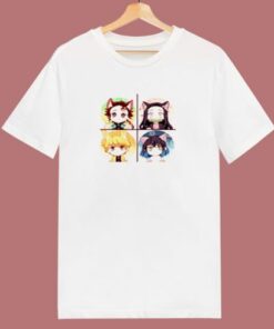 Demon Slayer Tanjiro Nezuko Zenitsu Inosuke Cute Chibi Art 80s T Shirt
