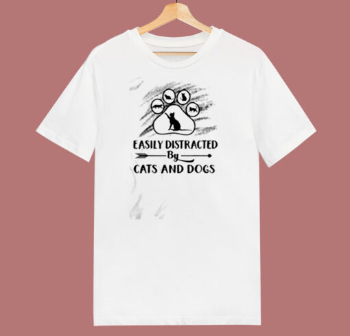Easily Distracted By Cat And Dogs 80s T Shirt