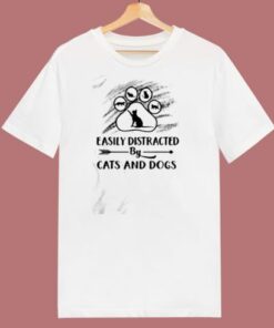 Easily Distracted By Cat And Dogs 80s T Shirt