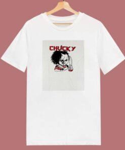 Evil Chucky Posed With Knife Drawing Image 80s T Shirt