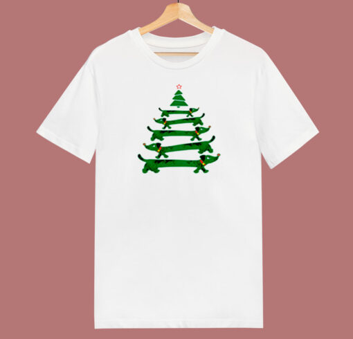 Funny Dachshund Christmas Tree 80s T Shirt