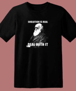 Funny Hipster Charles Darwin Evolution Is Real Meme 80s T Shirt