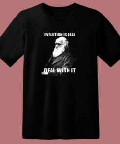 Funny Hipster Charles Darwin Evolution Is Real Meme 80s T Shirt