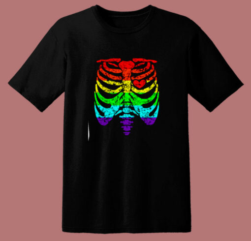 Funny Spook Skeleton Rib Cage Torso 80s T Shirt