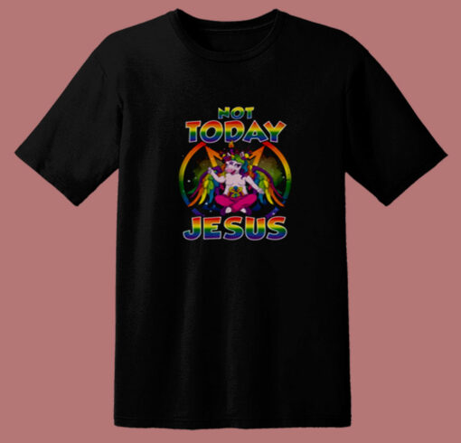 Funny Unicorn Not Today Jesus Satan 80s T Shirt