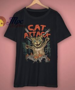 Giant Cat Attack Funny T Shirt