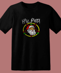 Hail Metal Santa Rock Pentagram Devil Funny 80s T Shirt 1
