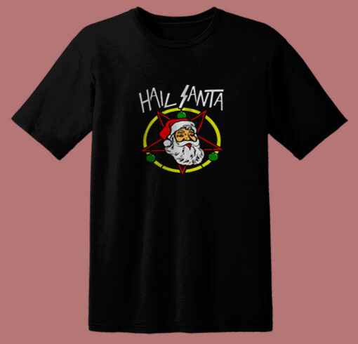 Hail Metal Santa Rock Pentagram Devil Funny 80s T Shirt