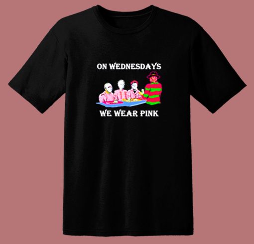 Halloween Horror Characters On Wednesdays We Wear Pink 80s T Shirt