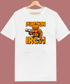 Halloween Workout Pumpkin Iron Bodybuilder Fitness 80s T Shirt