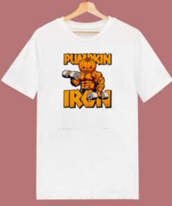 Halloween Workout Pumpkin Iron Bodybuilder Fitness 80s T Shirt