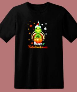 Happy Hallothanksmas The Grinch Pumpkin Halloween Thanksgiving Christmas 80s T Shirt 1 Happy Hallothanksmas The Grinch Pumpkin Halloween Thanksgiving Christmas 80s T Shirt 2