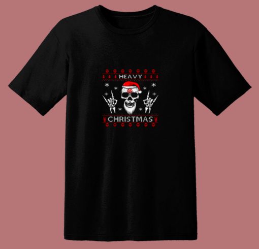 Heavy Metal Christmas Skull Santa 80s T Shirt
