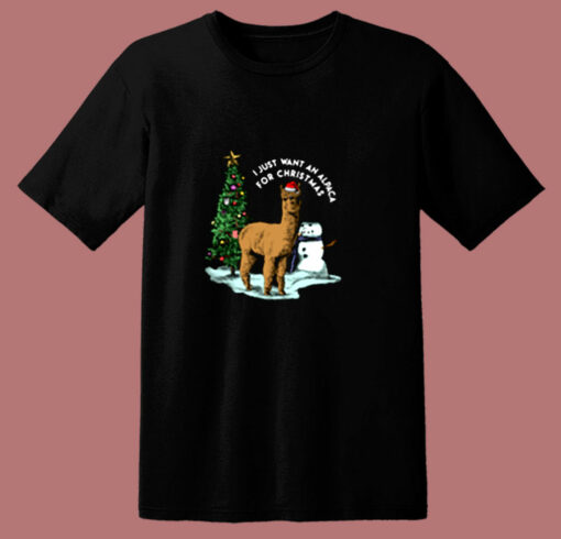 I Just Want An Alpaca For Christmas Alpaca 80s T Shirt
