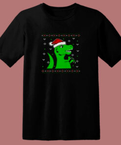 Jurassic Christmas Green Dino 80s T Shirt 1