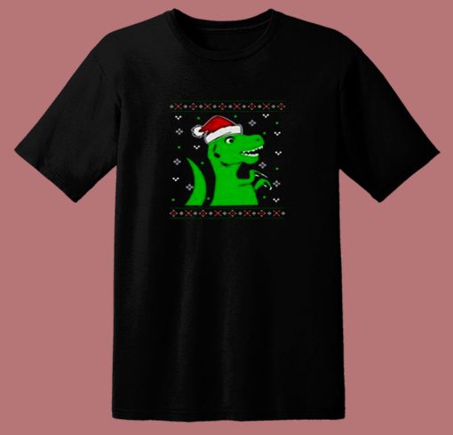 Jurassic Christmas Green Dino 80s T Shirt