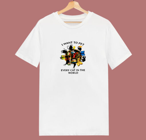 I Want To Pet Every Cat In The World Black Cats And Books 80s T Shirt