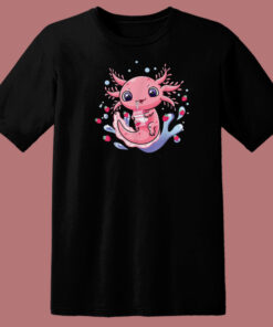 Kawaii Axolotl Strawberry Milkshake 80s T Shirt Style 1