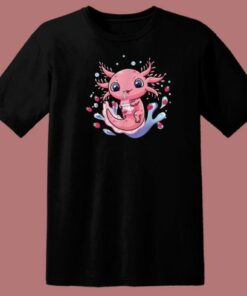 Kawaii Axolotl Strawberry Milkshake 80s T Shirt Style 2