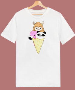 Kids Funny Ice Cream Shirt Flamingo Panda Llama Icecream 80s T Shirt