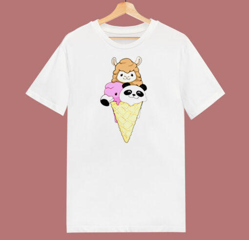 Kids Funny Ice Cream Shirt Flamingo Panda Llama Icecream 80s T Shirt