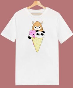 Kids Funny Ice Cream Shirt Flamingo Panda Llama Icecream 80s T Shirt