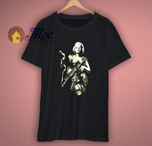 Marilyn Monroe Gun Printed Funny Graphic T Shirt