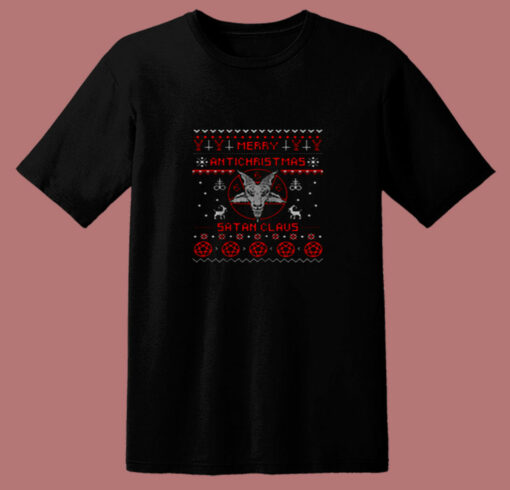 Merry Antichristmas Satan Claus Ugly Christmas 80s T Shirt
