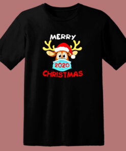 Merry Christmas 2020 Quarantine Reindeer Mask Christmas 80s T Shirt 1